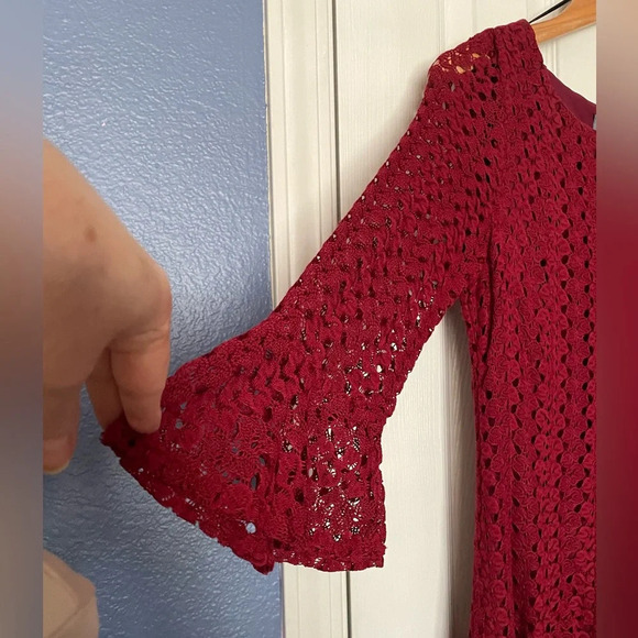 Red Knitted Overlay Midi Dress - Picture 6 of 9